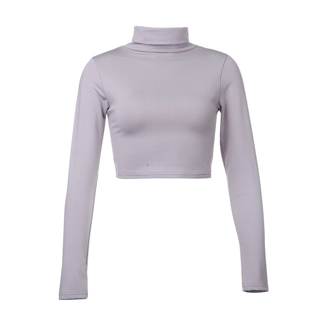 2019 Sexy T Women's Shirt High Collar Long Sleeve Slim Casual Shirt Harvest Solid Tops Skinny Clubwear Top Short 5 Colors