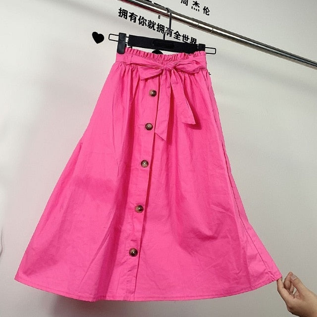 2019 summer Autumn fashion casual waistband 5 colors plus size Korean midi skirt elegant high waist pleated long women skirts