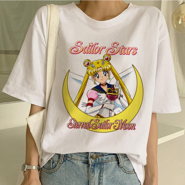 Sailor Moon Summer New Fashion T Shirt Women Harajuku Short Sleeve Fun Ulzzang T-Shirt Cute Cat Tshirt Cartoon Top Tees Female