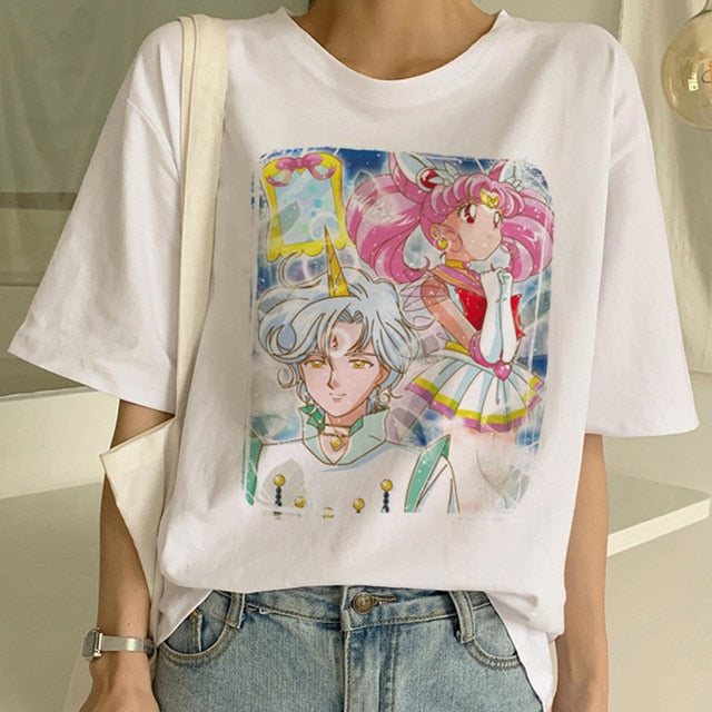 Sailor Moon Summer New Fashion T Shirt Women Harajuku Short Sleeve Fun Ulzzang T-Shirt Cute Cat Tshirt Cartoon Top Tees Female