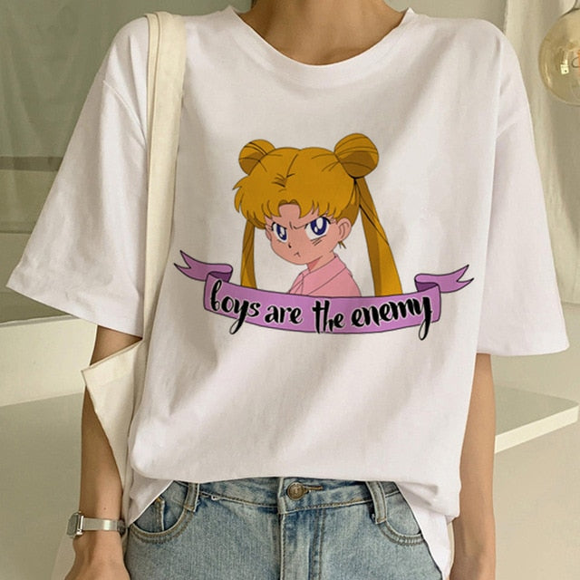 Sailor Moon Summer New Fashion T Shirt Women Harajuku Short Sleeve Fun Ulzzang T-Shirt Cute Cat Tshirt Cartoon Top Tees Female