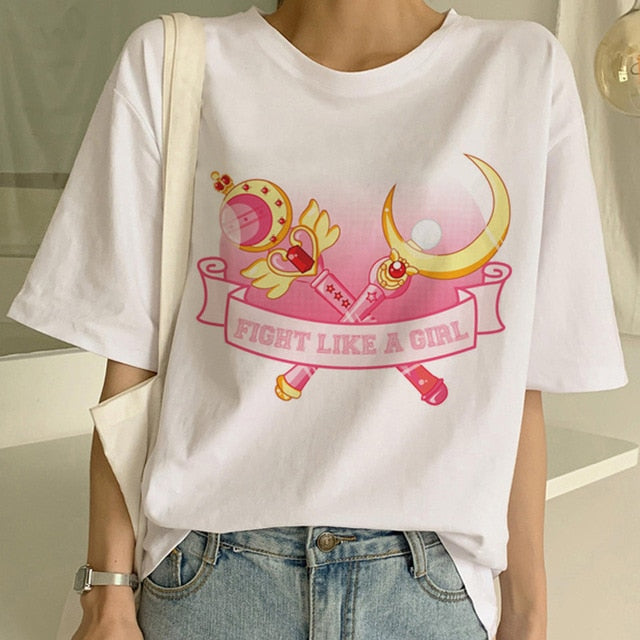 Sailor Moon Summer New Fashion T Shirt Women Harajuku Short Sleeve Fun Ulzzang T-Shirt Cute Cat Tshirt Cartoon Top Tees Female