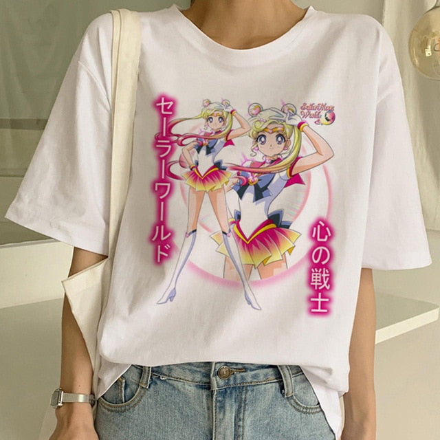 Sailor Moon Summer New Fashion T Shirt Women Harajuku Short Sleeve Fun Ulzzang T-Shirt Cute Cat Tshirt Cartoon Top Tees Female