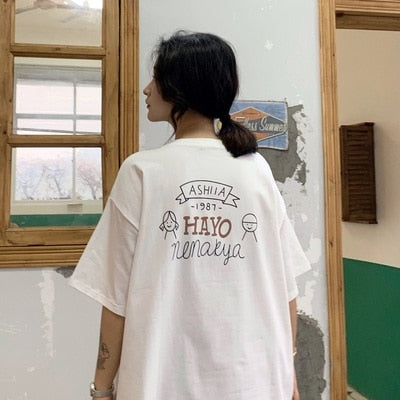 Summer 2019 casual Women T-shirts Ulzzang Streetwear kawaii cartoon print Tshirt Korean Style Tops Harajuku short sleeve t shirt