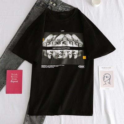 Summer 2019 casual Women T-shirts Ulzzang Streetwear kawaii cartoon print Tshirt Korean Style Tops Harajuku short sleeve t shirt