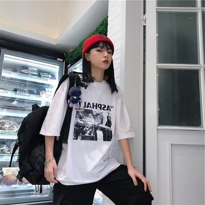 Summer 2019 casual Women T-shirts Ulzzang Streetwear kawaii cartoon print Tshirt Korean Style Tops Harajuku short sleeve t shirt