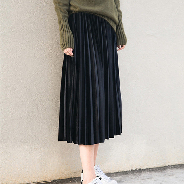 New 2019 Fashion Autumn And Winter High Waisted Skinny Female Velvet Skirt Pleated Skirts Pleated Skirt Office Lady