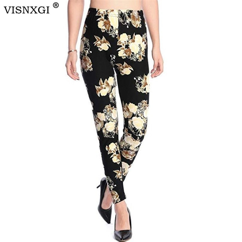 New Rose Flower Printed Leggings Fashion Sexy Women Lady Slim High Elastic Cotton Pants Multiple Colors Styles Trousers In Stock