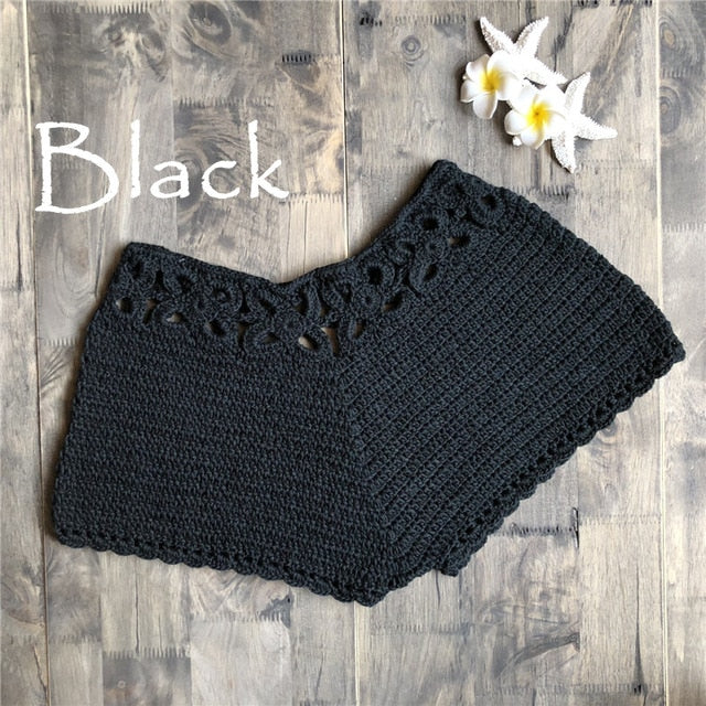 Women Crochet cotton Shorts Summer High Waist Beach Swimming Shorts Surf Board Casual Mini Sexy knit shorts  Solid home shorts