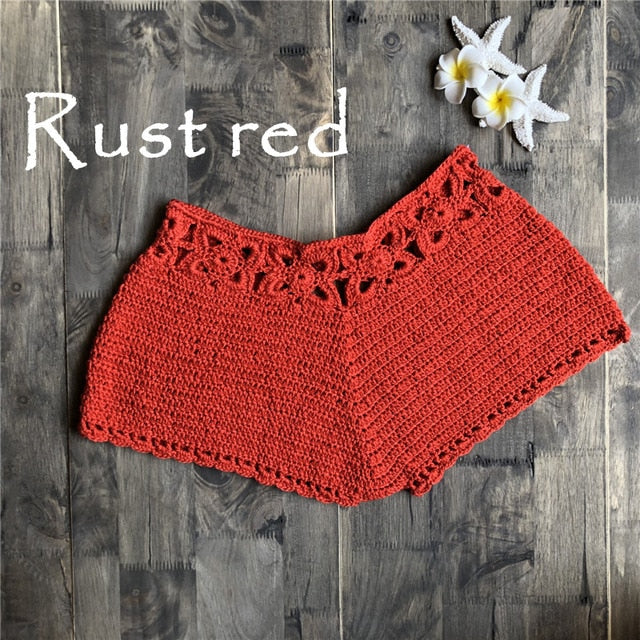 Women Crochet cotton Shorts Summer High Waist Beach Swimming Shorts Surf Board Casual Mini Sexy knit shorts  Solid home shorts