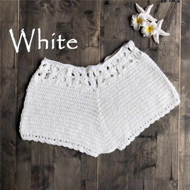 Women Crochet cotton Shorts Summer High Waist Beach Swimming Shorts Surf Board Casual Mini Sexy knit shorts  Solid home shorts