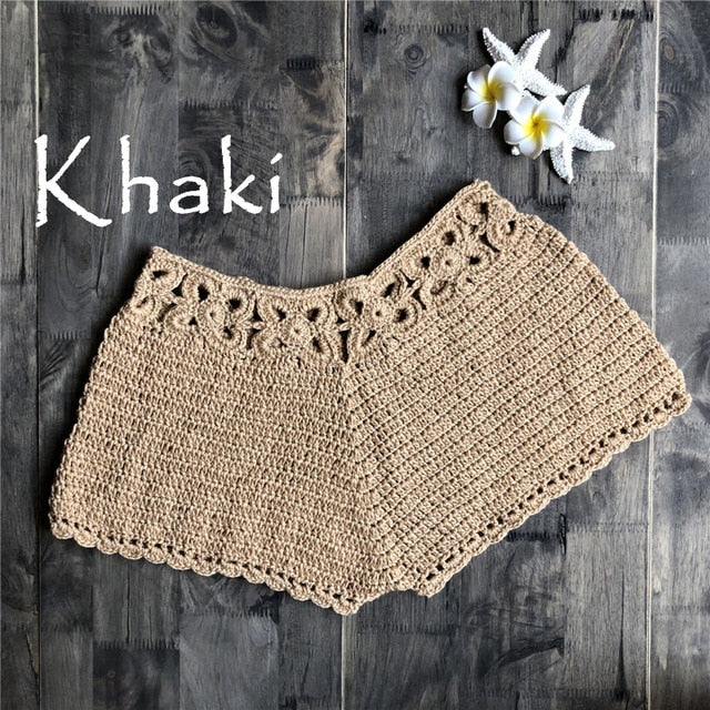 Women Crochet cotton Shorts Summer High Waist Beach Swimming Shorts Surf Board Casual Mini Sexy knit shorts  Solid home shorts