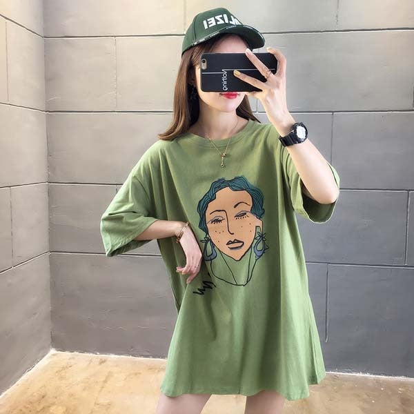 Summer 2019 casual Women T-shirts Ulzzang Streetwear kawaii cartoon print Tshirt Korean Style Tops Harajuku short sleeve t shirt