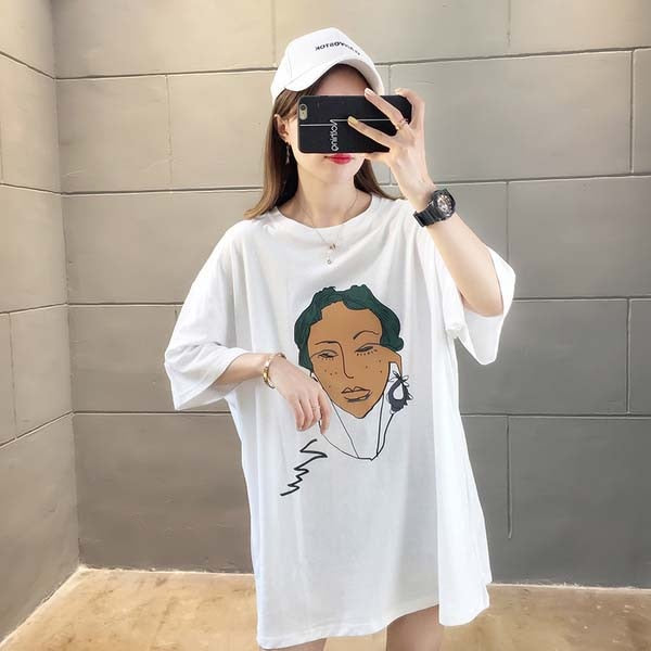 Summer 2019 casual Women T-shirts Ulzzang Streetwear kawaii cartoon print Tshirt Korean Style Tops Harajuku short sleeve t shirt