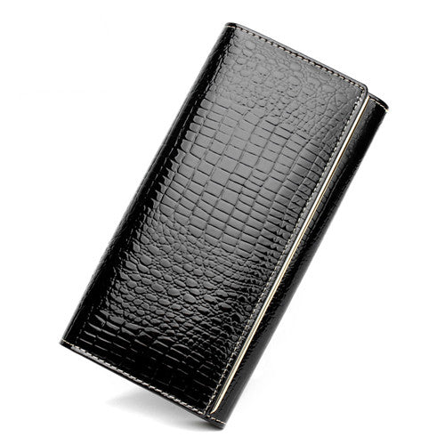 Qianxilu Brand Fashion Alligator Womens Wallets and Purses Patent Genuine Leather,Ladies Leather wallets