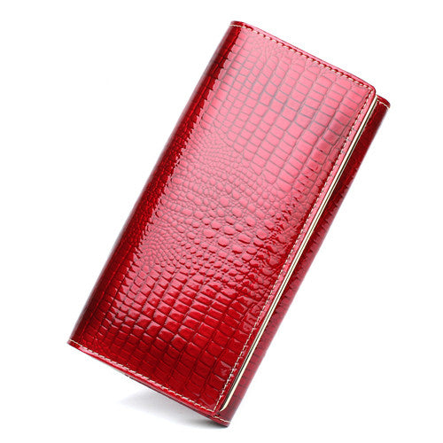 Qianxilu Brand Fashion Alligator Womens Wallets and Purses Patent Genuine Leather,Ladies Leather wallets